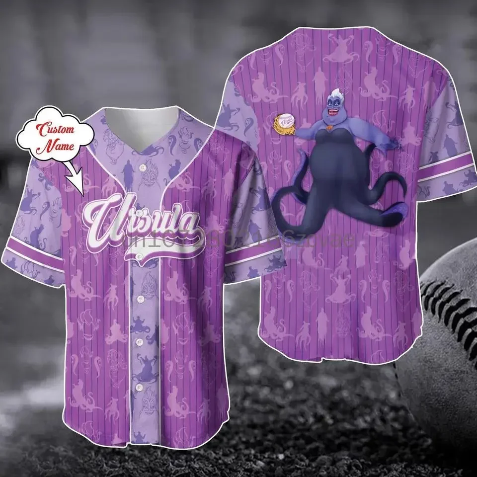 New Disney Ursula Black Baseball Jersey 3D Printing Casual Fashion Button Customized Baseball Shirt for Men and Women T-Shirt