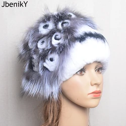 New Real Rex Rabbit Hair Luxury Woman Hat Fox Fur Beanies Caps Winter Women Hats Fashion Lady Warm Rex Rabbit Fur Knitted Hat