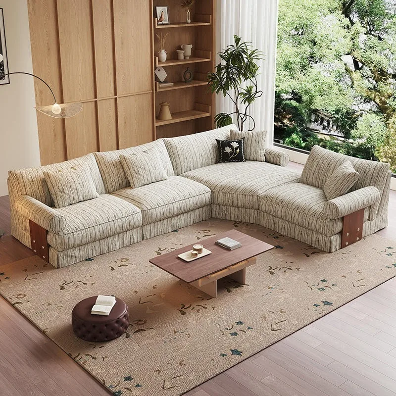 Modern French Linen Fabric Sofa Set, Straight Line Cushioned Couch with Washable Removable Cover Living Room Furniture