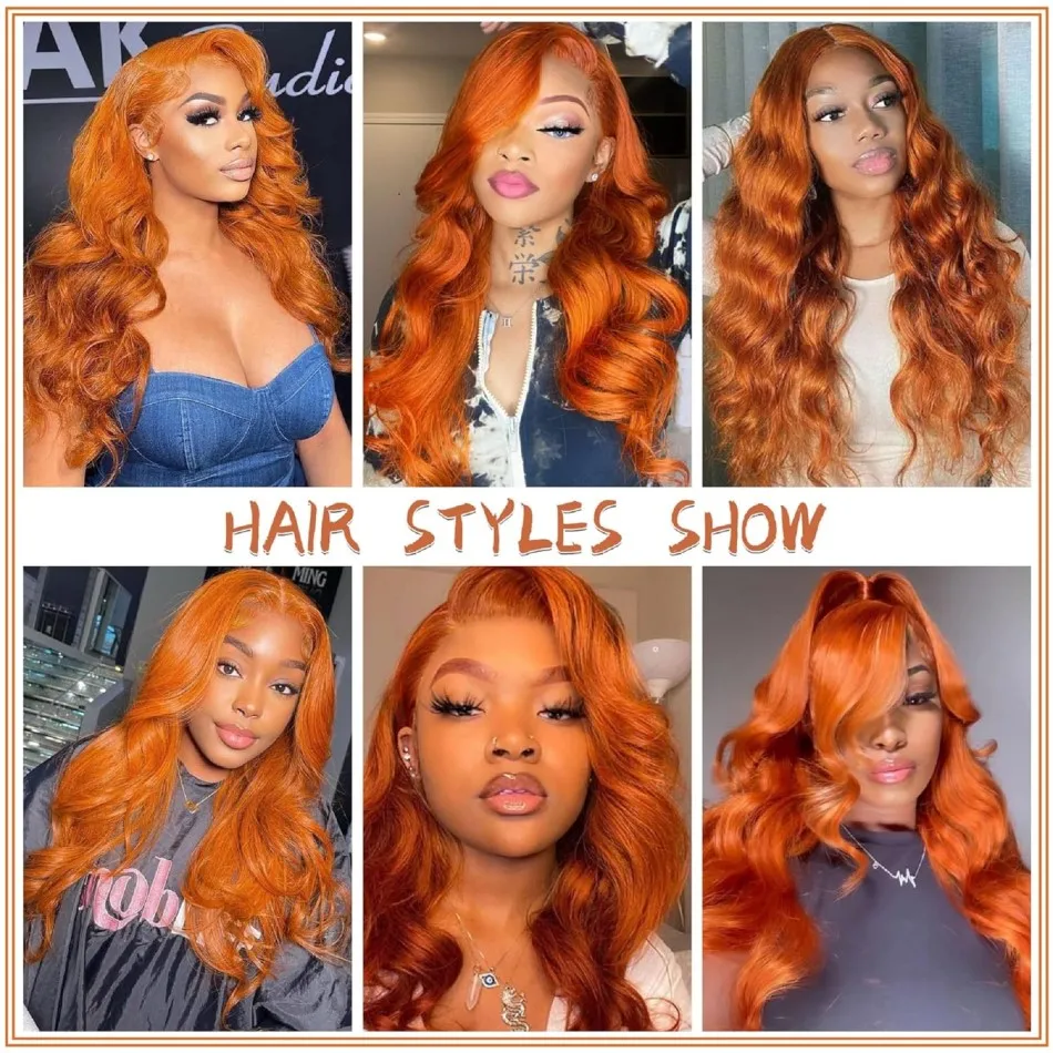 Body Wave Lace Front Wig Orange Ginger Color Lace Front Wig Human Hair 13X4 13x6 Colored Human Hair Wigs For Women 28 30 Inch