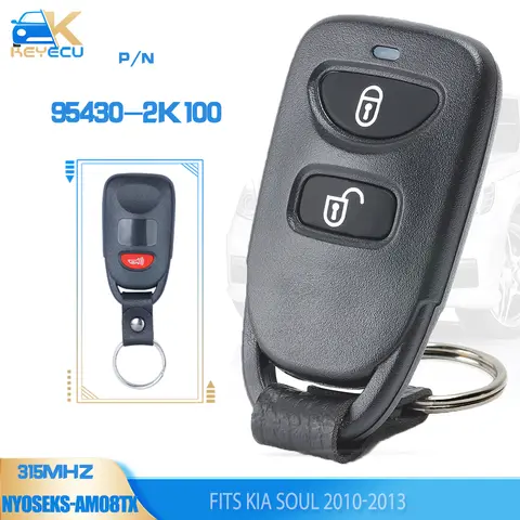 KEYECU 원격 키, 기아 소울 2010 2011 2012 2013, FCCID: NYOSEKS-AM08TX, 315MHz, 2 + 1 단추 포브, 95430-2K100