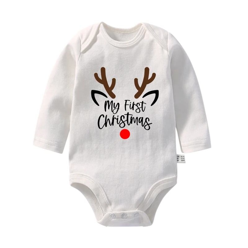 My First Christmas Baby Romper Reindeer Antlers Red Nose Print Newborn Bodysuit Xmas Holiday Photo Outfit Infant Onesies view 6