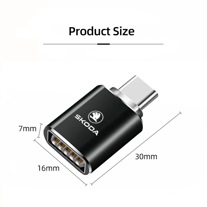 Type C To USB Port Converter Charging Cable Adapter For Skoda Octavia Superb Rapid Kodiaq Karoq Fabia Kamiq Enyaq Citigo Scala