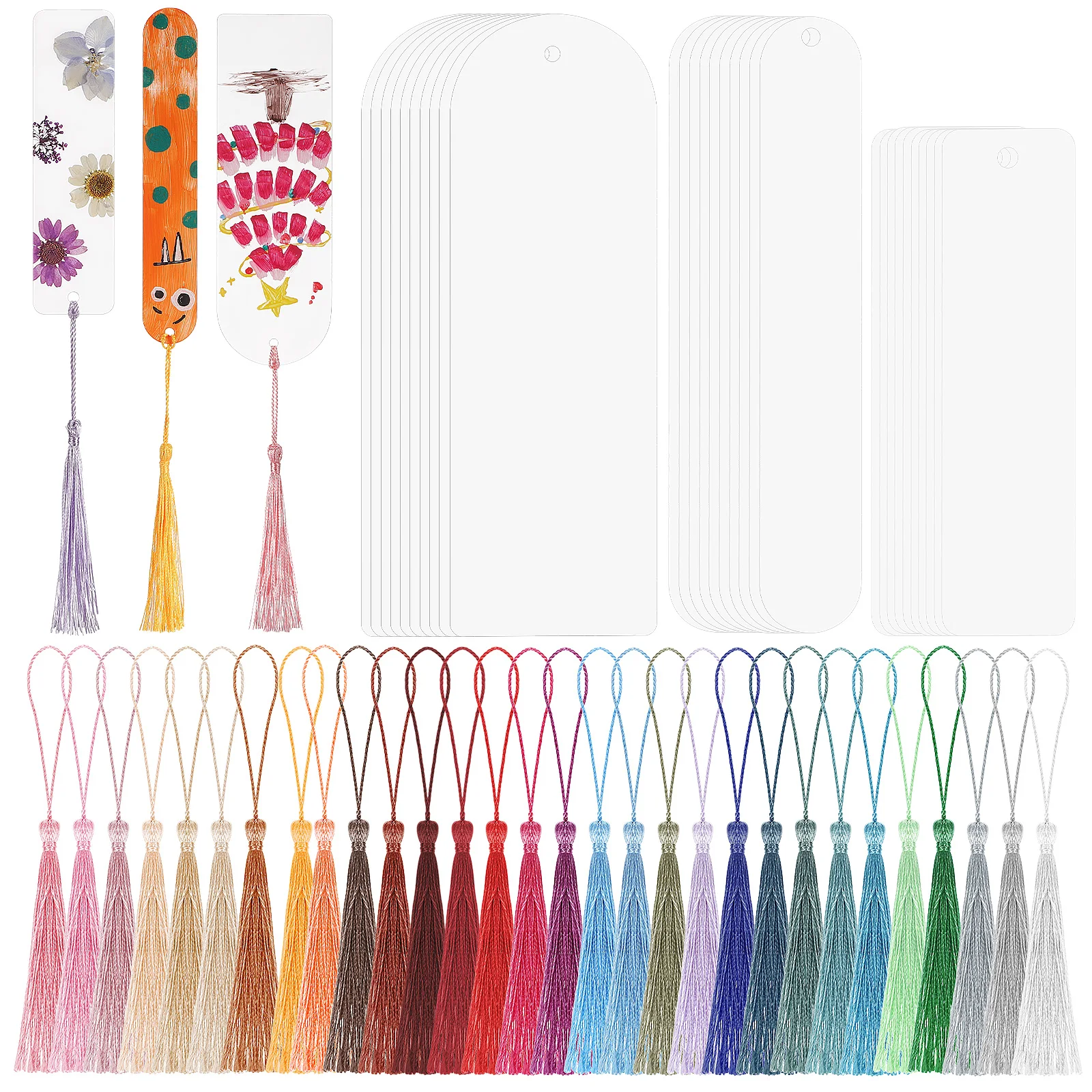 30 Sets Acrylic Blank Bookmarks Craft Kits Clear Transparent with Colorful Tassels for Customizing PagesMarkers Graduation Gifts