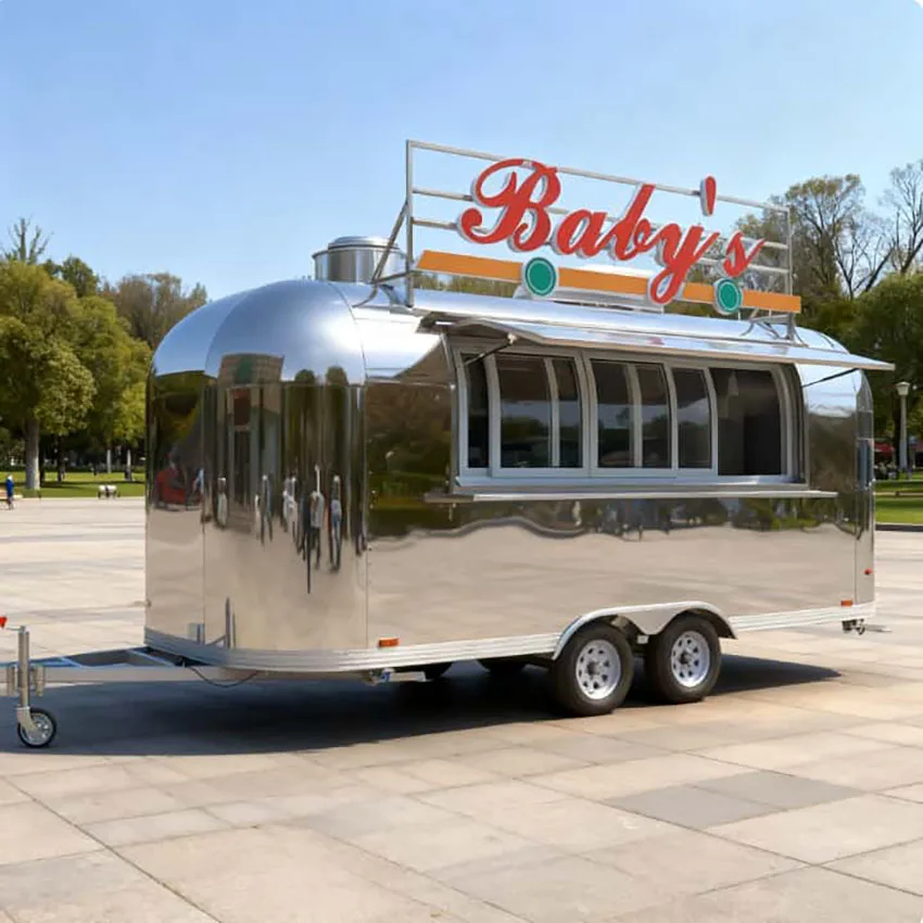 

Food Truck Trailer with Full Kitchen Coffee Trailer BBQ Burger Cart Mobile Kitchen Catering Truck