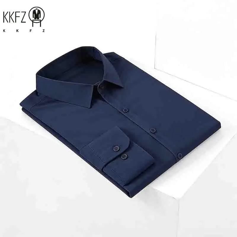Men's Navy Blue Wedding Long Sleeve Dress Shirt Slim Fit Formal Button Down Shirt for Groom & Groomsmen