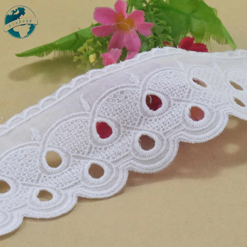 5.8cm Wide Embroidery White Lace 100% Cotton Fabric Sewing Ribbon Trim Wedding Dress DIY Dolls Colthes Curtain Accessories#4328