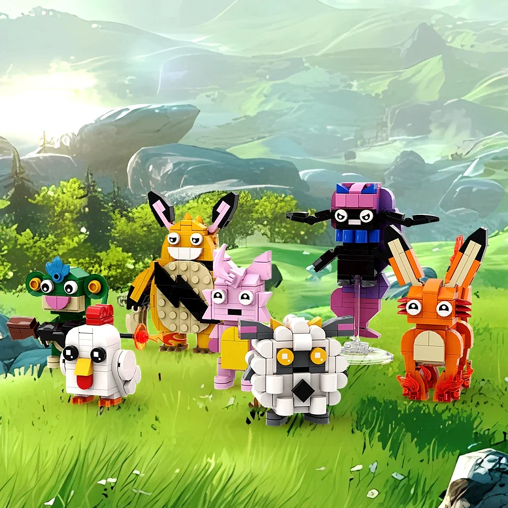 Gobricks MOC Daedream 캐릭터 브릭헤드 Palworlds 게임 치키피 모델 빌딩 블록, Foxparks Tanzee Lamball 장난감, 아이 선물