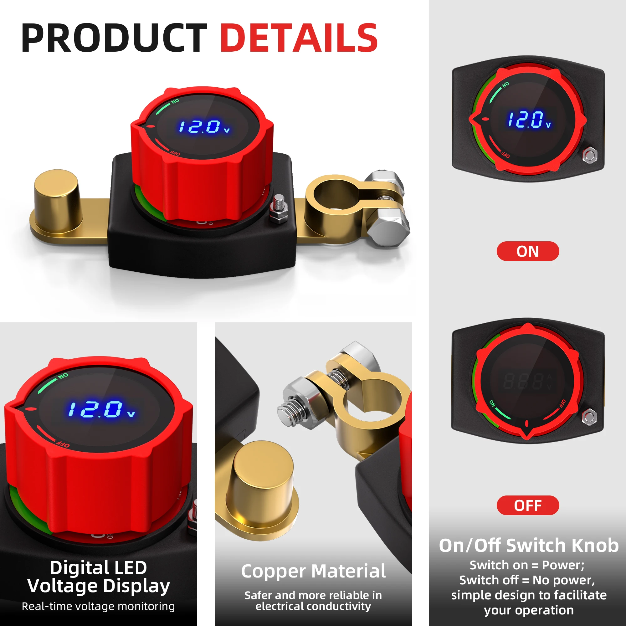 الجانب آخر مفتاح فصل البطارية 12 فولت-48 فولت مع شاشة Led الفولتميتر تيار مستمر 5-60 فولت بطارية قتل التبديل قطع البطارية التبديل #4
