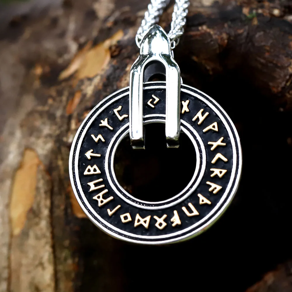 2022 316L Stainless Steel Viking Icelandic Vegvisir Helmet Horror In Runic Circle Pendant Magical Staves  Rune Amulet  jewelry