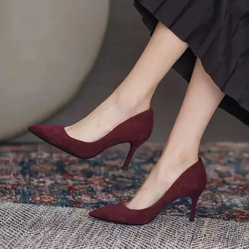 

Women's Pumps Temperament Pointed High Heels Hig Quality Suede Banquet Party High Heels for Women Sexy High Heels Single Shoes