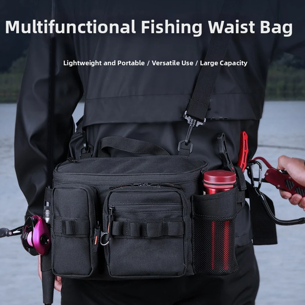 

Fishing Waist Bag RX1911 Nylon Large Capacity Portable U-shaped Zipper Storage Bag Fishing Gear Bag Storage Lure/Tackle Tools