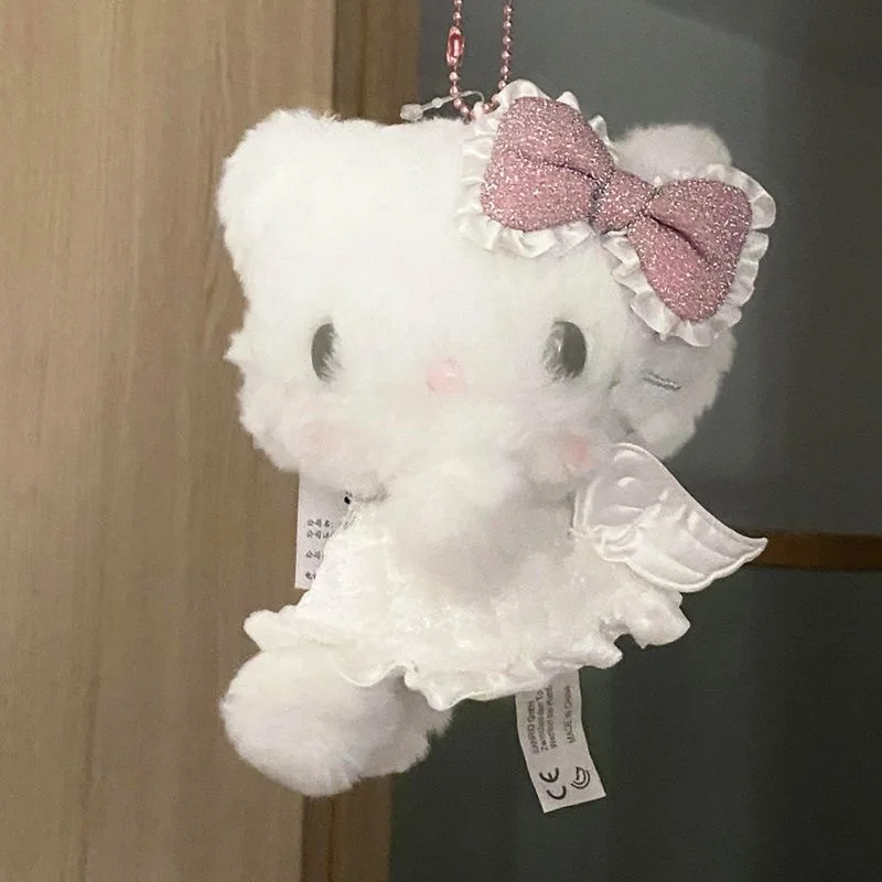 Porte-clés en peluche Hello Kitty ange diable, breloque de chat double visage mignon pour sac à main, cadeau