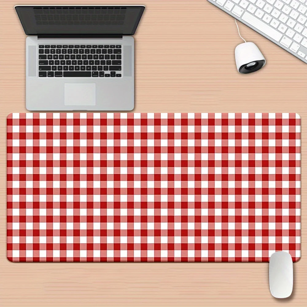 Red White Gingham Desk Mat, Large Gaming Mouse Pad, Classic Checkered Waterproof Desk Blotter
