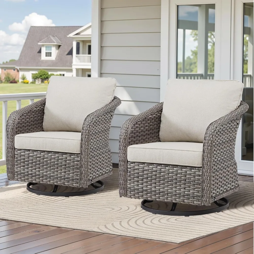 

Wicker Swivel Chairs, Luxury All Weather Swivel Rocker Patio Chairs with 4'' Cushions, High Back Wicker Patio Furniture Set Outd