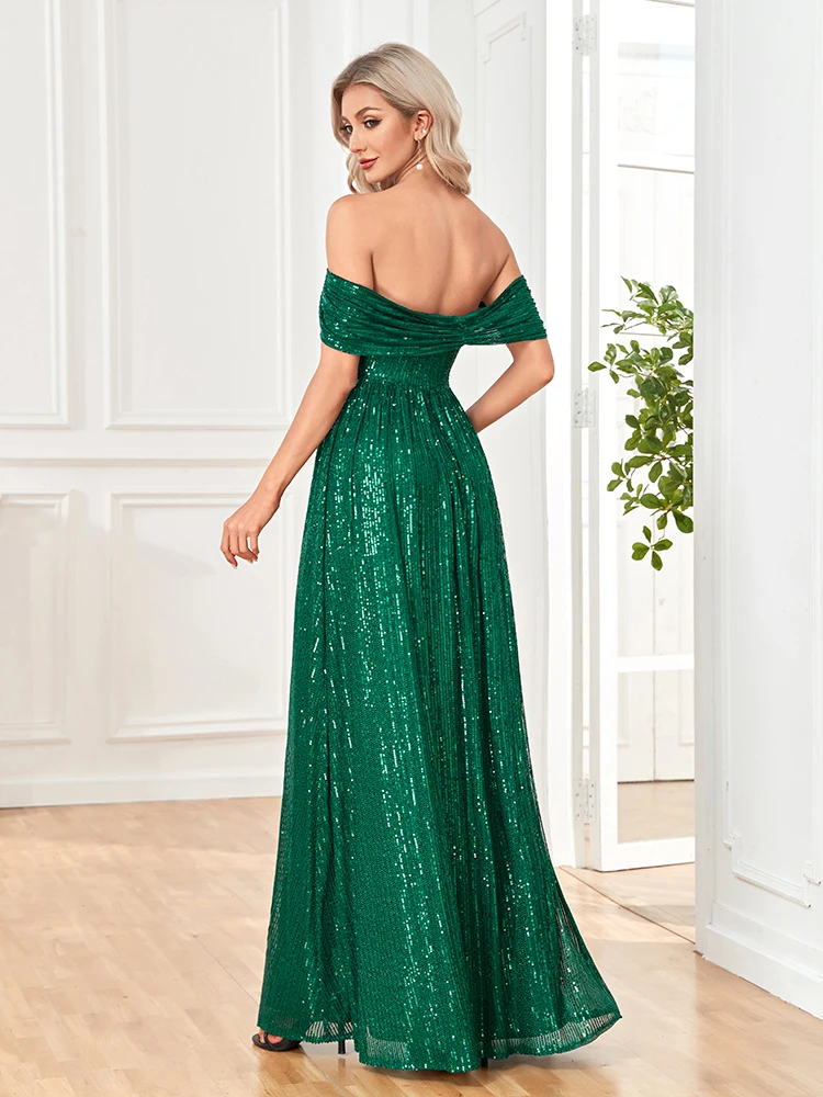 Lucyinlove 2024 donne verde Sexy Off-spalla abiti con paillettes elegante abito da sera partito Maxi abiti fessura signore trascinamento Prom