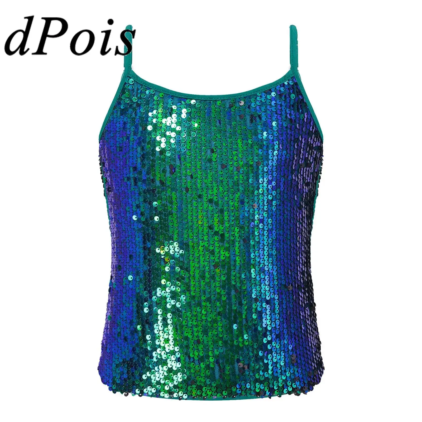 

Kids Sparkly Sequined Tops Teens Vest For Girls Ballet Dance Tank Top Children Jazz Hiphop Costume Stage Performance Dance Wear