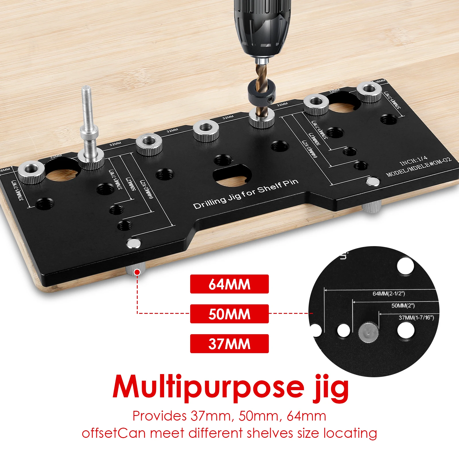 Imagem -04 - Alumínio Alloy Shelf Pin Jig Guia de Perfuração Precise Cabinet Mounting Template Jig 32 Milímetros Espaçamento Pol mm