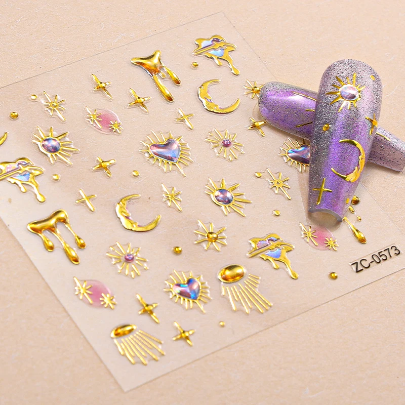 สติกเกอร์ติดเล็บลายเจลลี่ 3 ชิ้น ลาย 5D ออโรร่า ดาว พระจันทร์ ผีเสื้อ หัวใจ แบบลอกติดเอง สำหรับตกแต่งเล็บ DIY