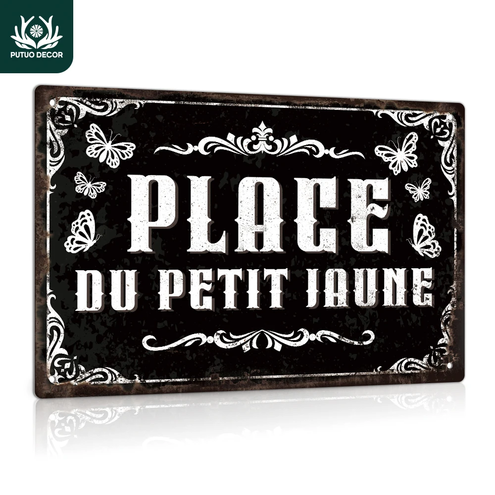 Putuo Dekor 1pc Französisch Vintage Metall Zeichen, 7,9x11,8 Zoll, Platz du Petit Jaune, Wand kunst Dekor für Zuhause Bauernhaus Veranda Terrasse