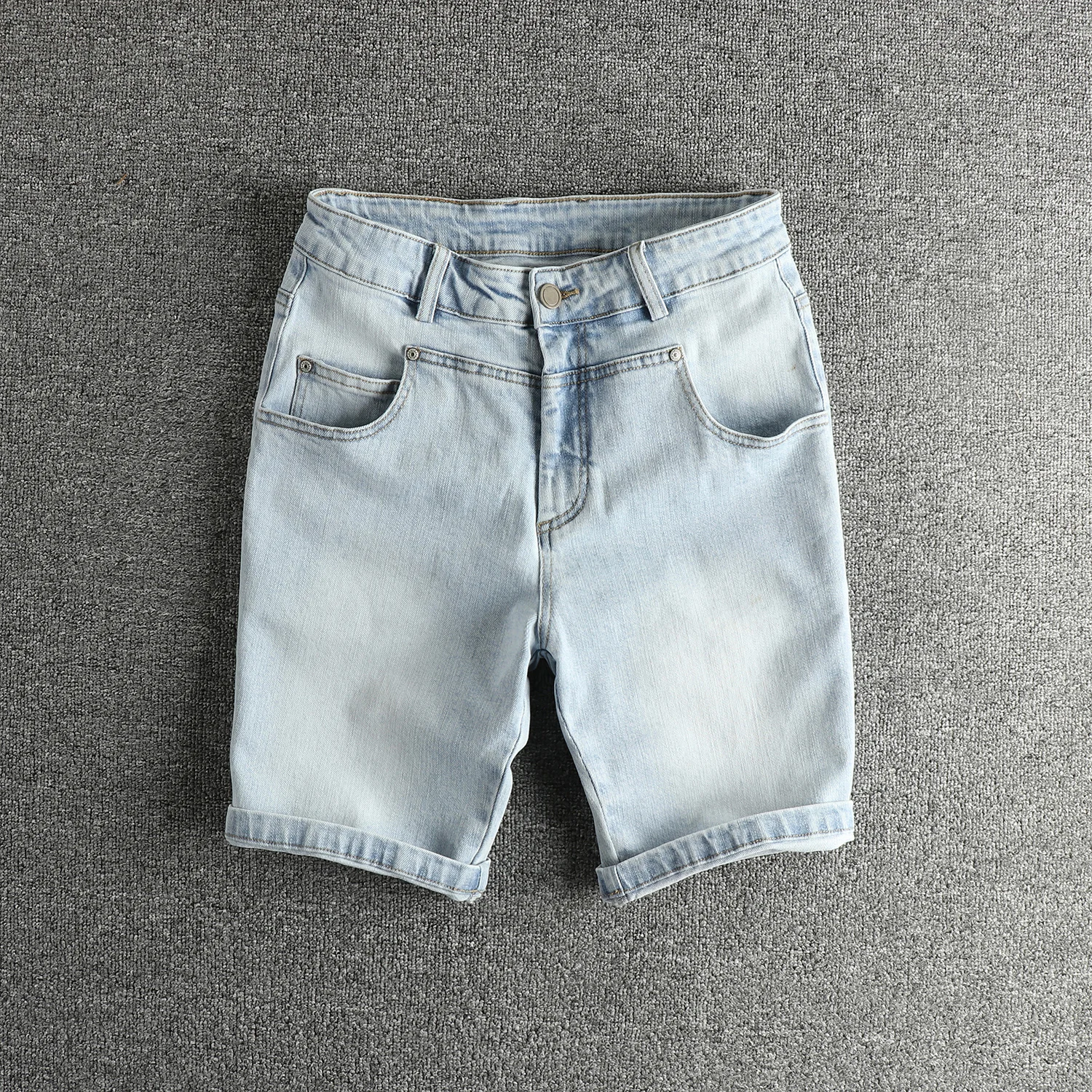 

Trendy Vintage Washed Jeans Short Pants Men's mid Waist Cotton Stretch Denim Shorts Summer Straight Leg Fit Jeans Shorts