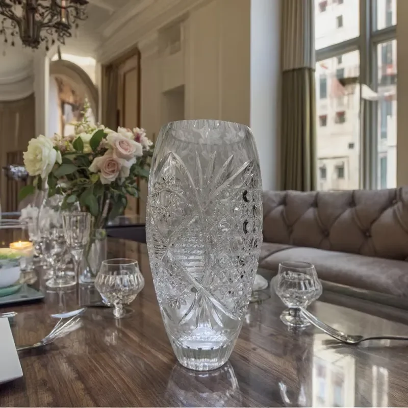 Hand Engraved Crystal Tabletop Vase - Luxury Lalique Style, Engraved Floral Decor, Wedding/Home Center, Elegant Glass Gifts