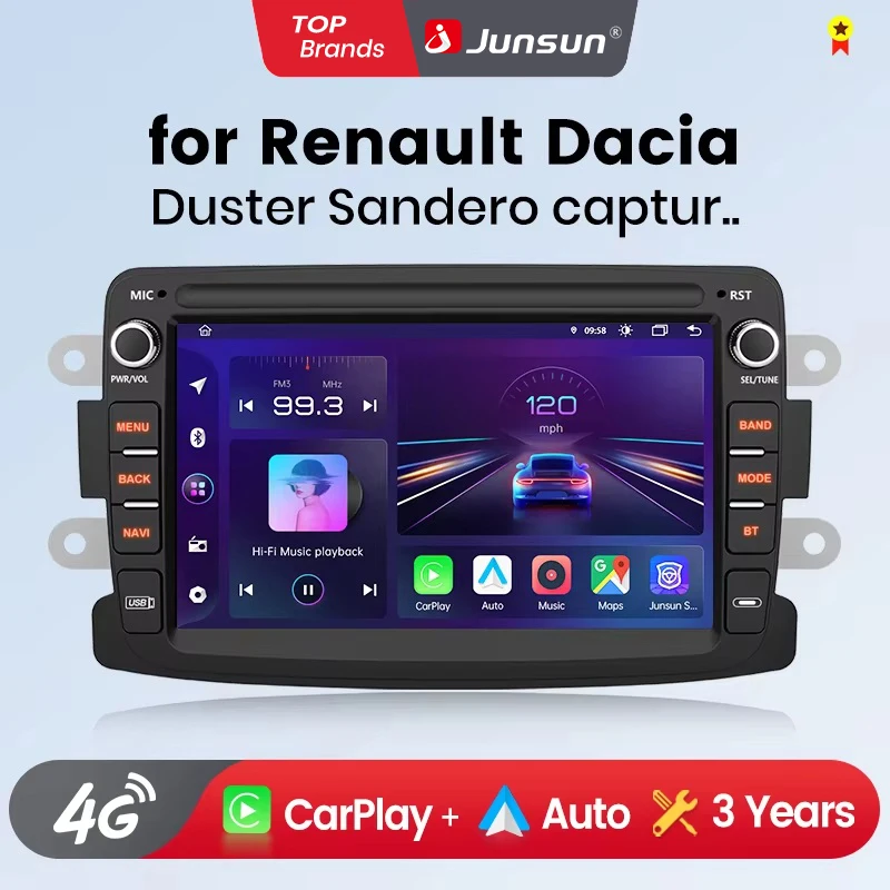 Junsun 7 pouces autoradio pour Renault dacia duster Sandero Captur Xray Logan 2 symbole Dokker CarPlay Android Auto 2din Intelligent