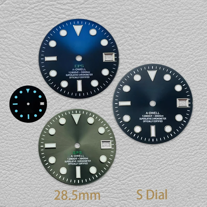 قرص ساعة غوص متدرج بشعار S مقاس 28.5 مم، مضيئة خضراء، مناسبة لحركات NH35/NH36، ملحق تعديل الساعة #1
