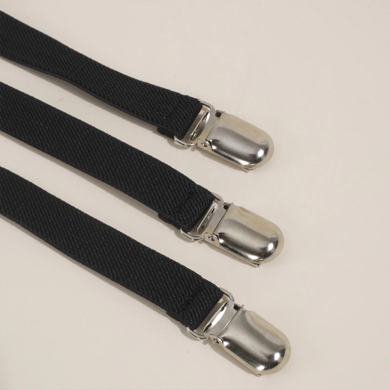 Adjustable Pearl Rhinestone Suspender Straps Unisex Woman Girls Y Shape Elastic Clip on Suspenders 3 Clip Pants Brace