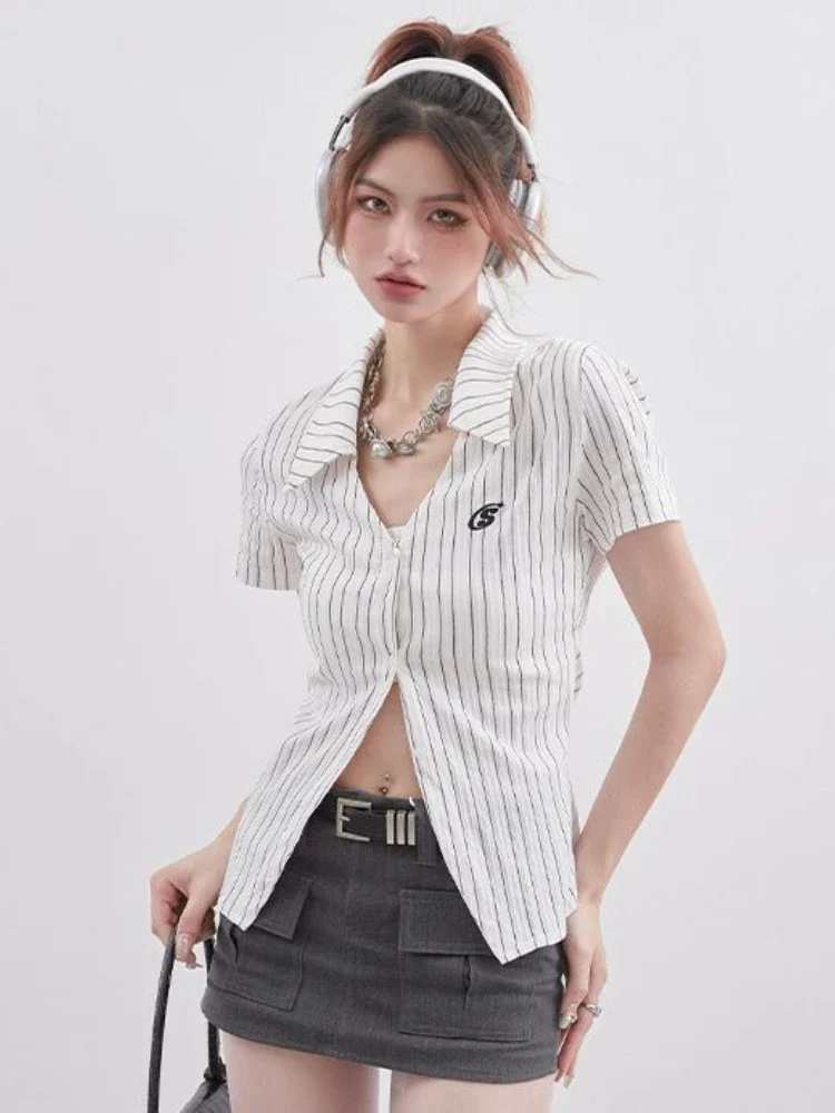 Shirts Women Striped All-match Cool Special Graceful Basics Leisure Korean Style Prevalent Stylish Tender Ladies Spring Charming