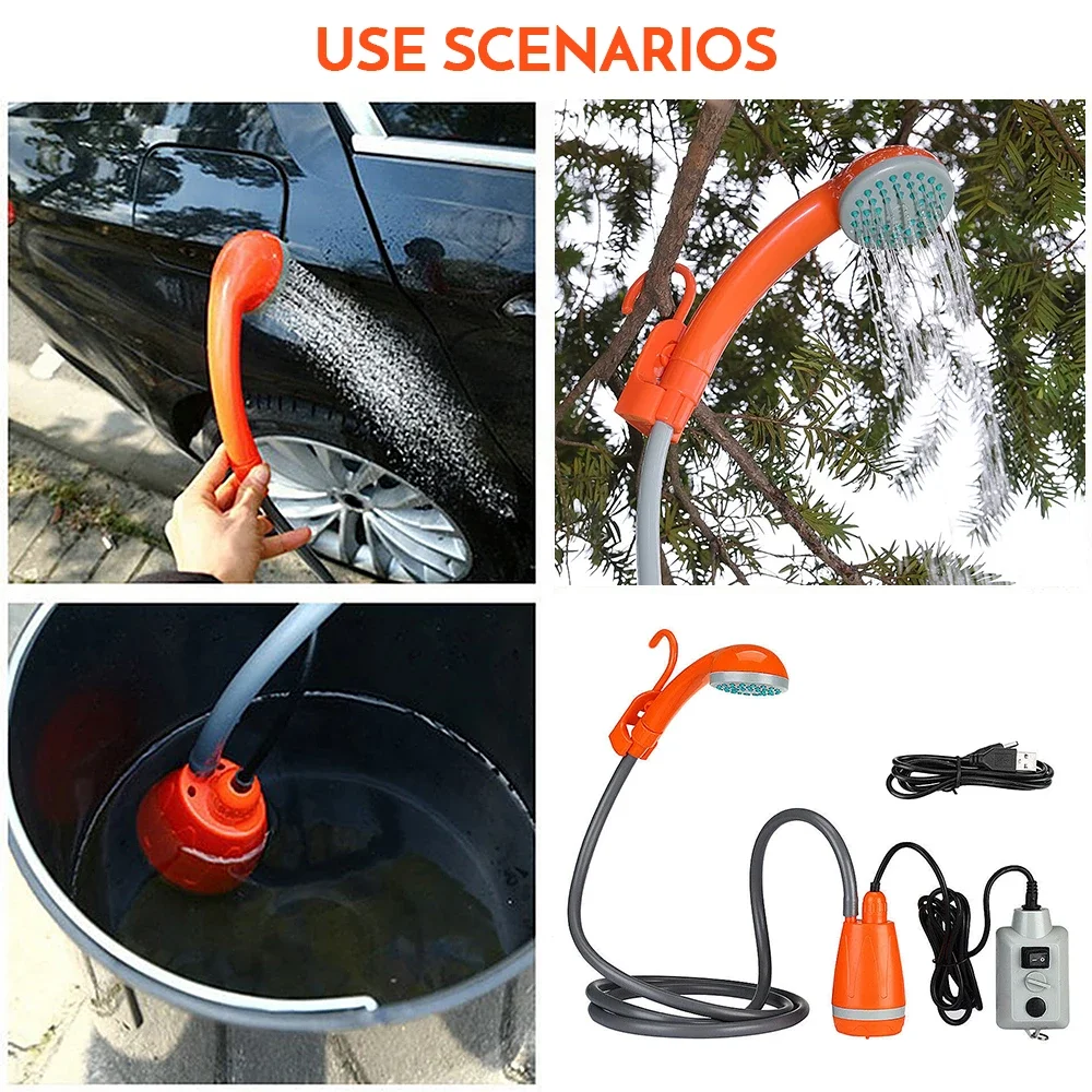 Portable Camping Shower Outdoor Camping Shower Pump Rechargeable Shower Head for Camping Hiking Traveling