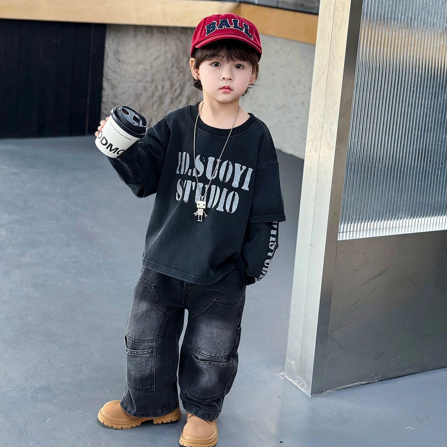 Children's Clothing Sets Casual 2PCS Kids Sets Boys fake two piece Sweatshirt+Jeans Outfit cool 2-10Years
