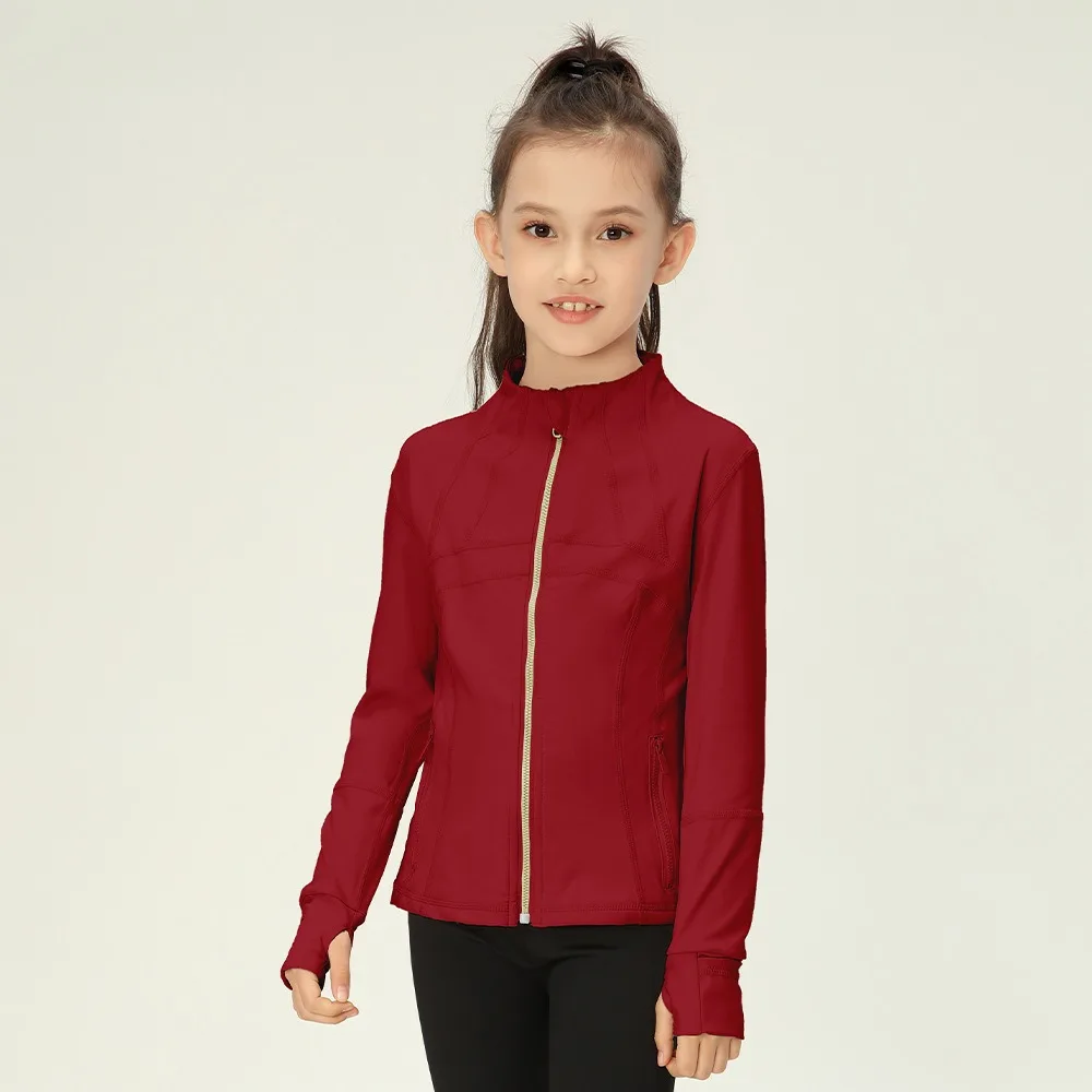 Girls Long Sleeve Sports Jacket Kids Zip Yoga Shirt Fitness Clothes Gym Top Activewear Running Coats Slimming Body Yoga Jacket