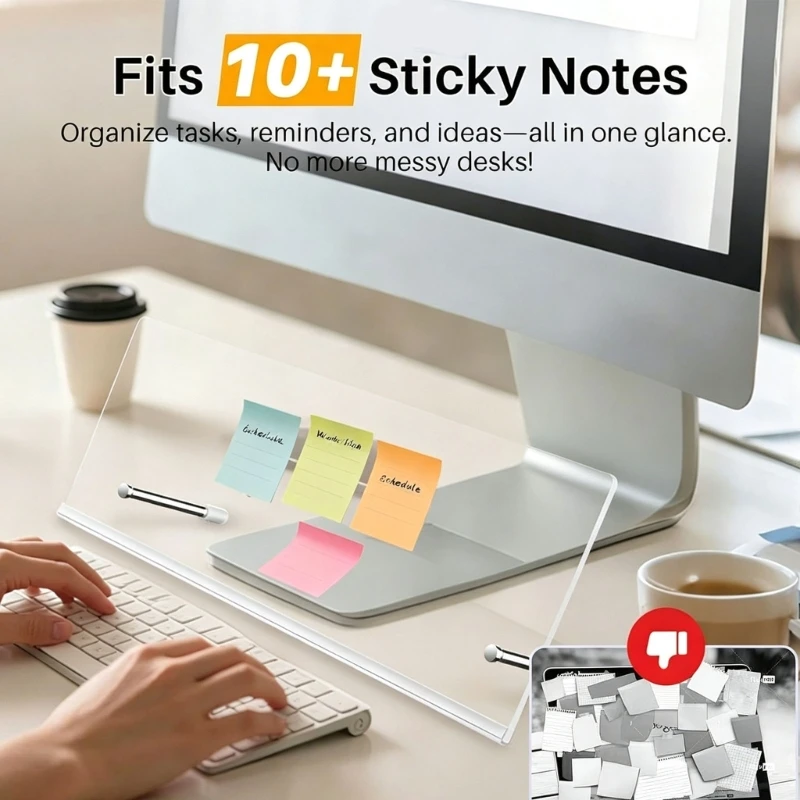 Acrylic Monitor Note Paper Stand for Desk, Clear Acrylic Note Card Paper Organiser Display Rack for Office Desk Study H8WD
