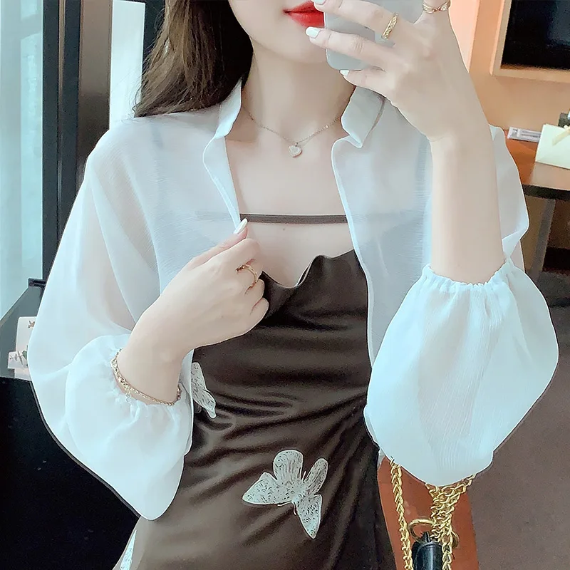 

Ультратонкая короткая женская куртка, летняя новинка, универсальная солнцезащитная верхняя одежда, легкий открытый кардиган свободного кроя с длинными рукавами