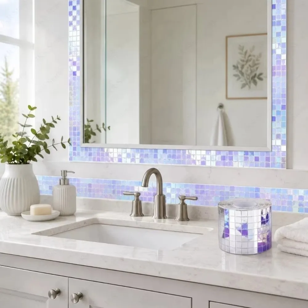 4x100cm Mosaic Mirror Wall Sticker Reflective Mirror Surface 3D Visual Glass Tile Strip DIY Decorative Wall Decals