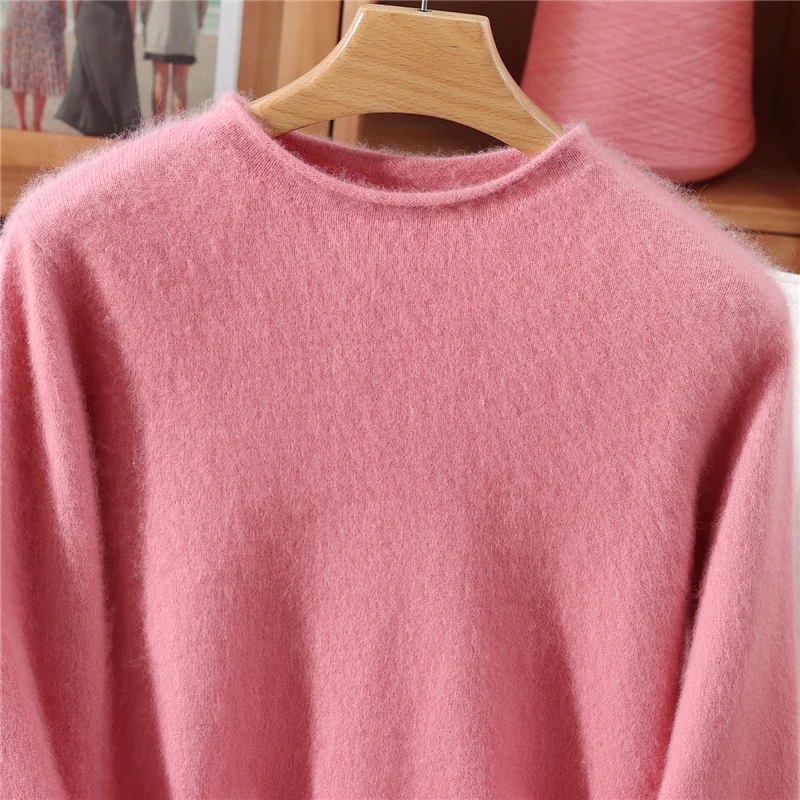 

Модный базовый 100% норковый кашемир с круглым вырезом, однотонный мягкий свитер, пуловер с длинными рукавами, женская удобная теплая одежда, топ
