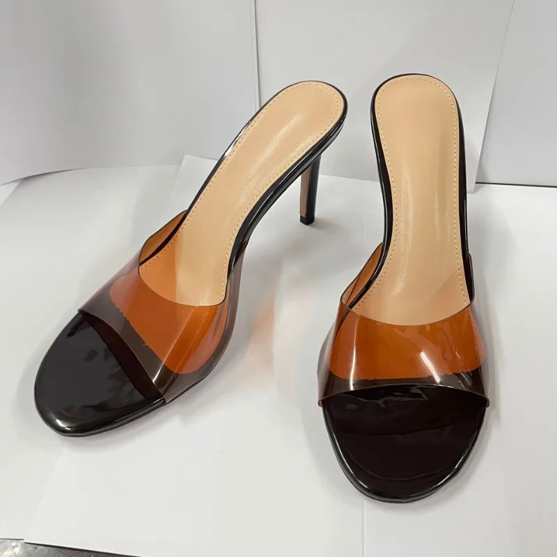 

New Summer High-heeled Sandals Transparent One-strap High-heeled Sandals Stiletto Round Toe Open Toe Sexy Outdoor Sandals