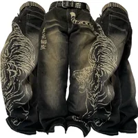 2025 moda nuevo patrón de gran tamaño estampado pantalones vaqueros holgados hombres Y2K calle Vintage Rock Casual recto alta cintura pantalones de pierna ancha