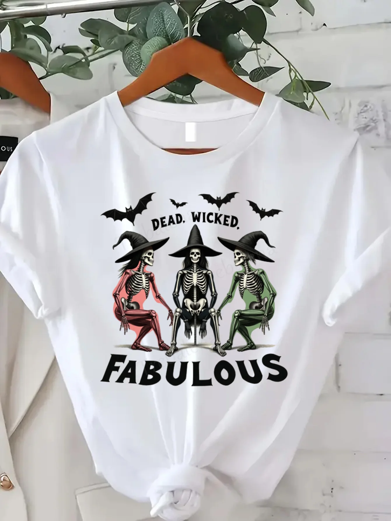 

Футболка с круглым вырезом Dead Wicked Fabulous Witch Skeletons Футболка на Хэллоуин Женская футболка больших размеров с короткими рукавами Модный повседневный топ