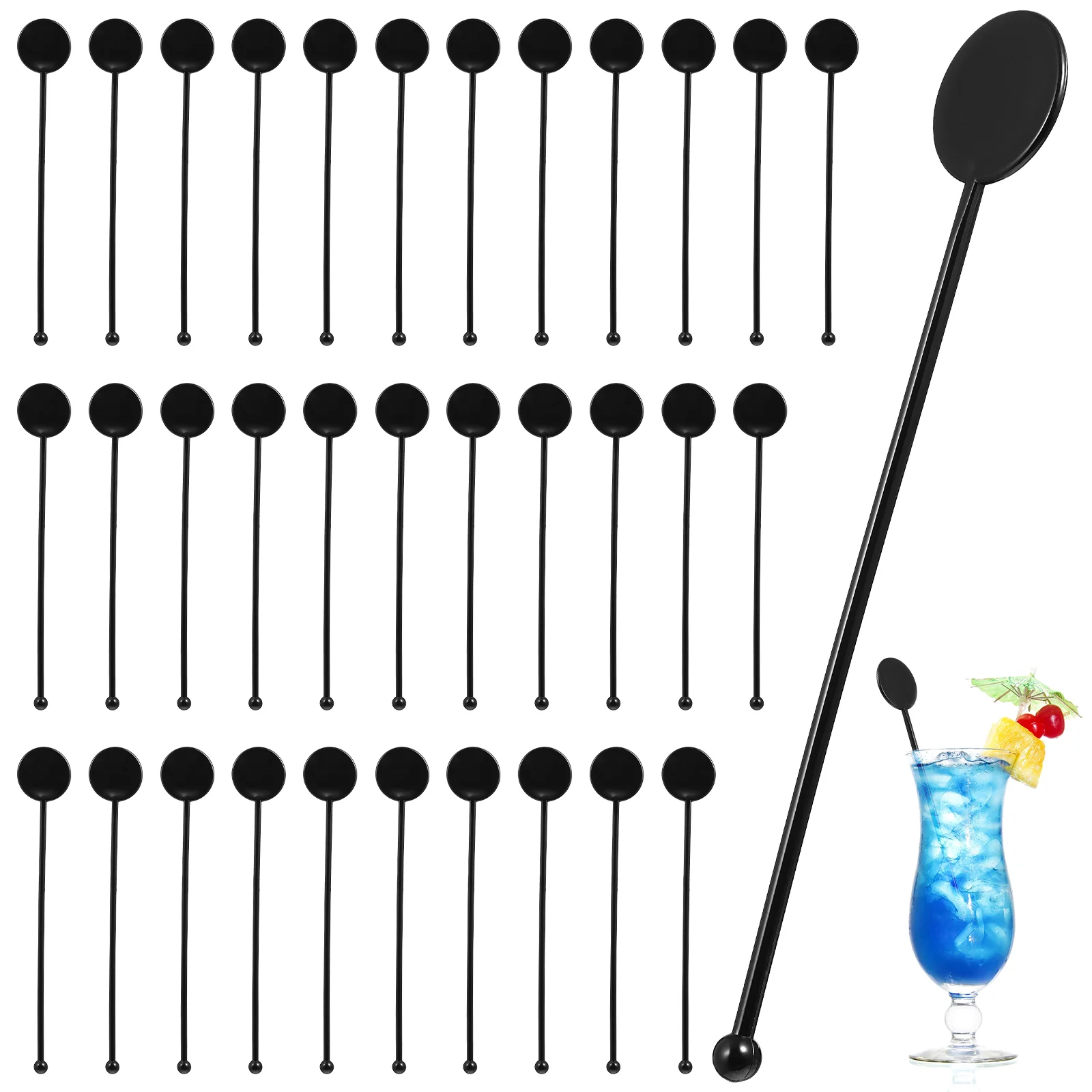 

100 Pcs Cocktail Swizzle Sticks Black Stir for Beverages Stirring Rods Blender