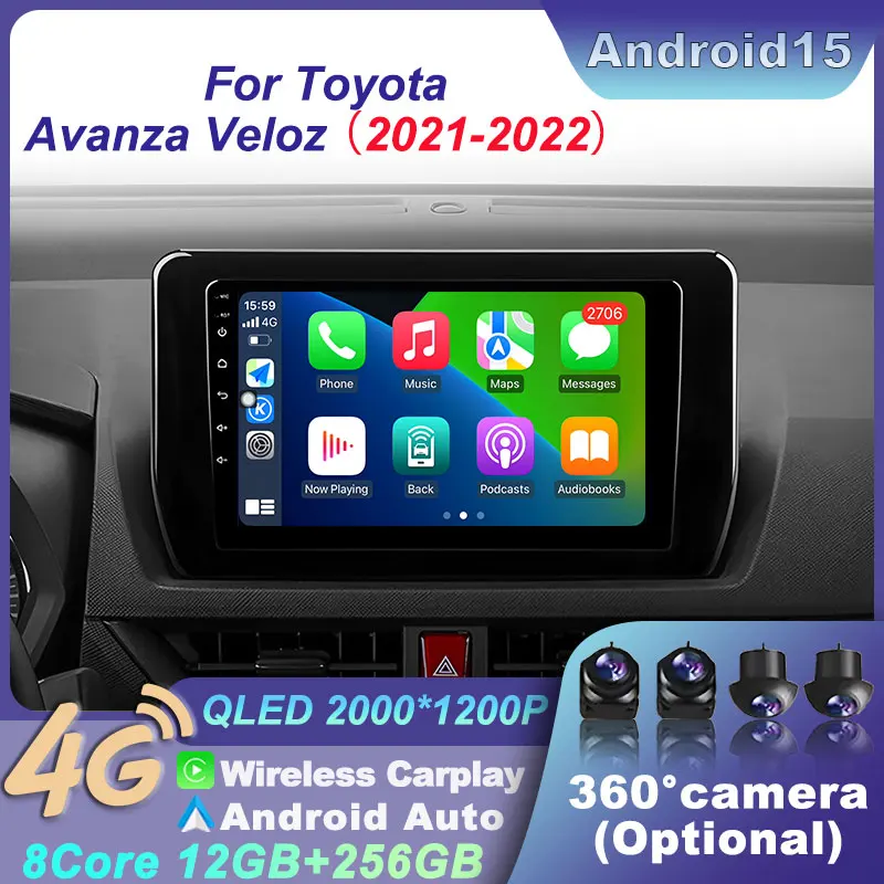 

Android 15 For Toyota Avanza Veloz 2021-2022 Carplay Multimedia Video Smart Navigation GPS Stereo WIFI Wireless Car Radio 10inch