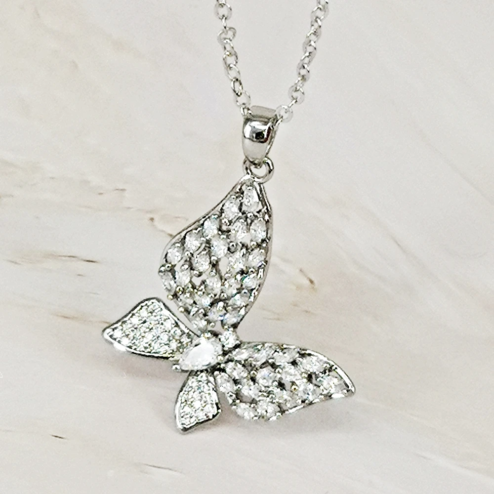 Beautiful Butterfly Pendant Necklace for Women Rhodium Plated Zircon Ins Love Wedding Jewelry DreamCarnival1989 Recommend WP6940