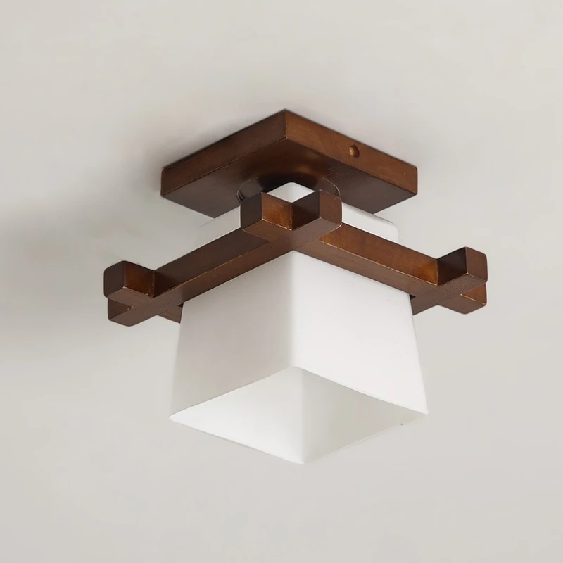 الحد الأدنى الزجاج الصلبة الخشب ضوء السقف النمط الأمريكي عبر على شكل مصابيح شرفة المدخل الفن تركيبة إضاءة السقف #3