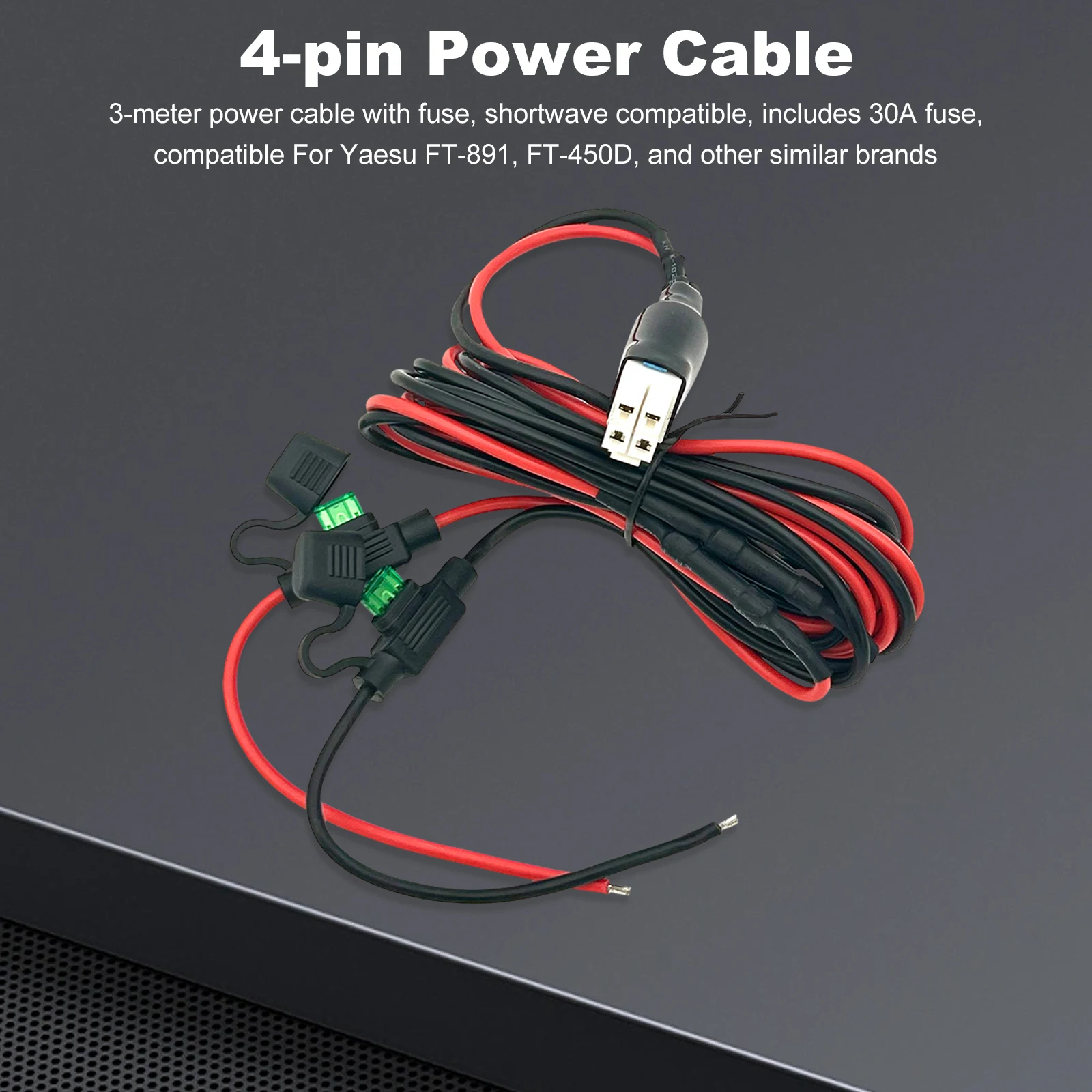4 Pin 12AWG DC Power Supply Cable with 30A  DC Power Cord Cable for Icom IC-7000 IC-7200 IC-7600 IC-7300