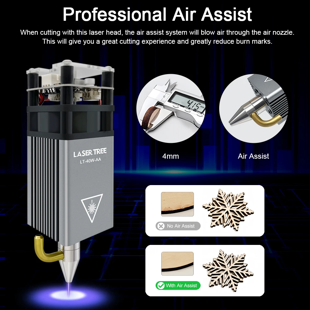 LASER TREE 5W Air Assist Laser Head Fixed Focus Module 450nm TTL Blue Light for CNC Laser Engrave Cutting Woodwooking Tools