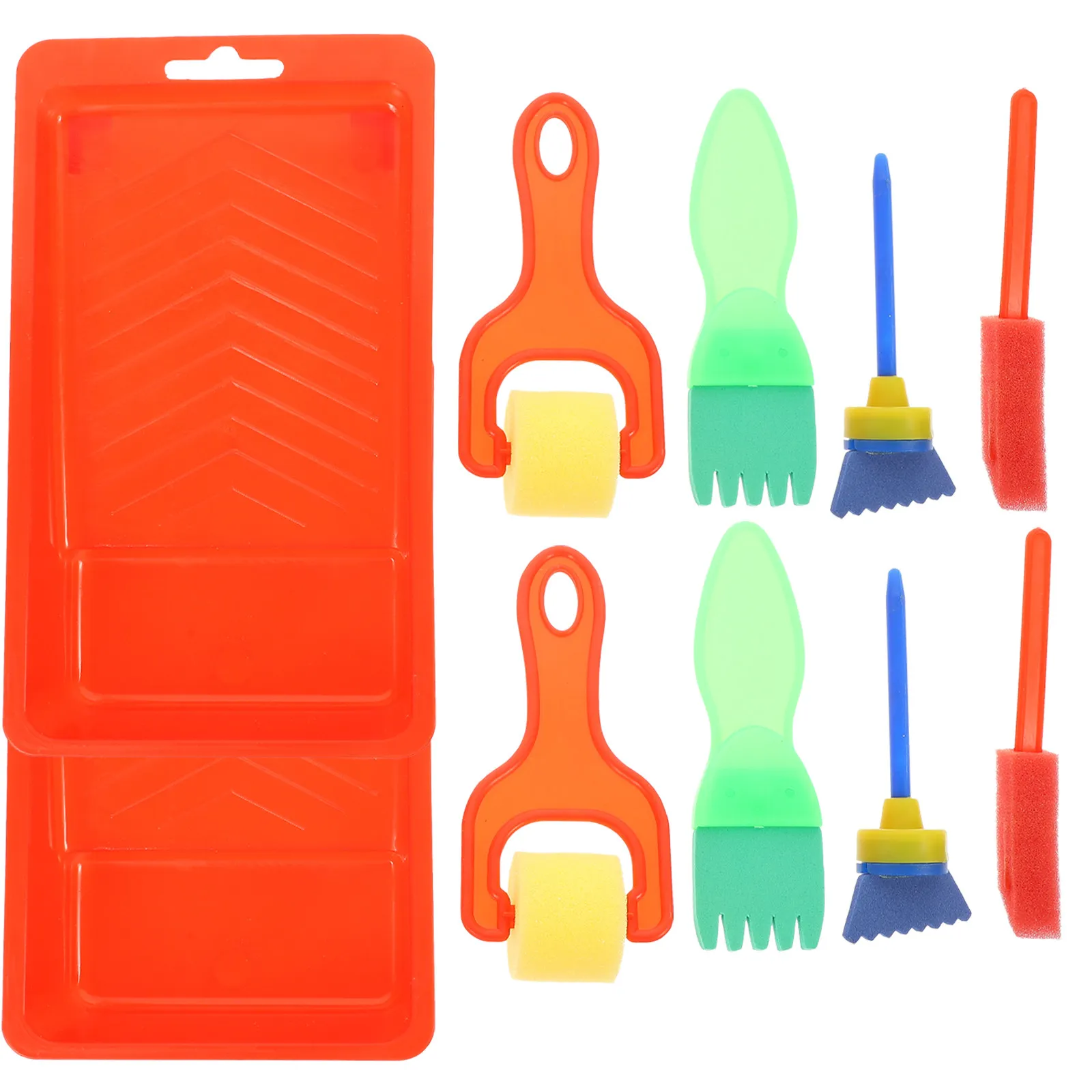 2Sets Children Painting Sponge Roller Brush Kit Lightweight Easy Grip Creative Art Supplies for Kids Families Painting Learning