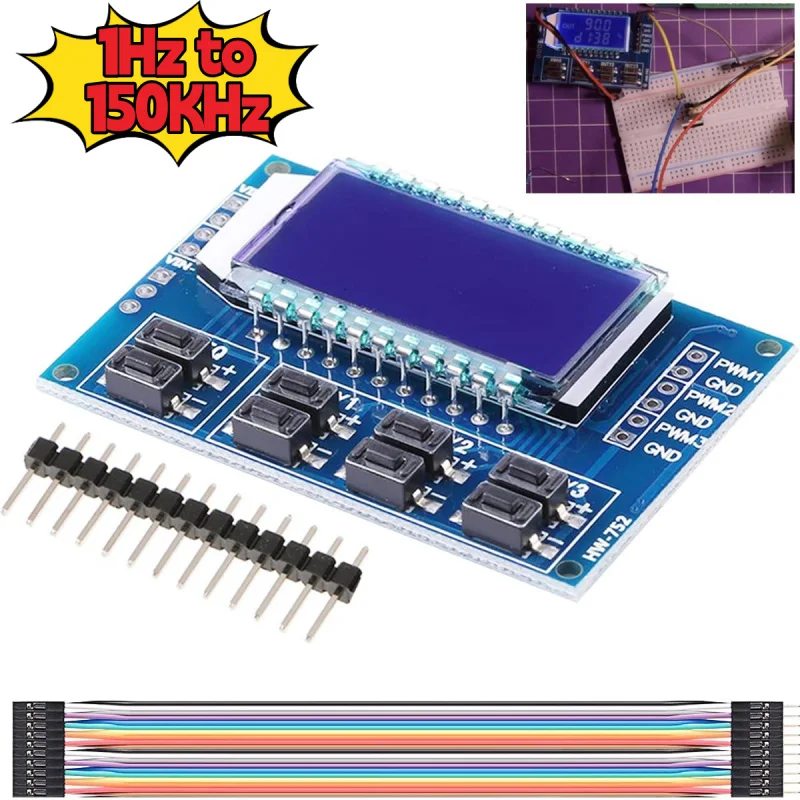 وحدة مولد إشارة النبض PWM ذات 3 قنوات مع شاشة LCD، تردد قابل للتعديل 1 هرتز - 150 كيلو هرتز، تحكم مستقل في دورة العمل