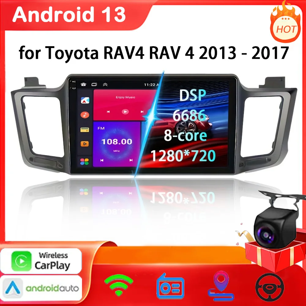 6+128G Android 13 8-core Wireless CarPlay Android Auto Radio for Toyota RAV4 RAV 4 2013 - 2017 Car Multimedia GPS 2din autoradio