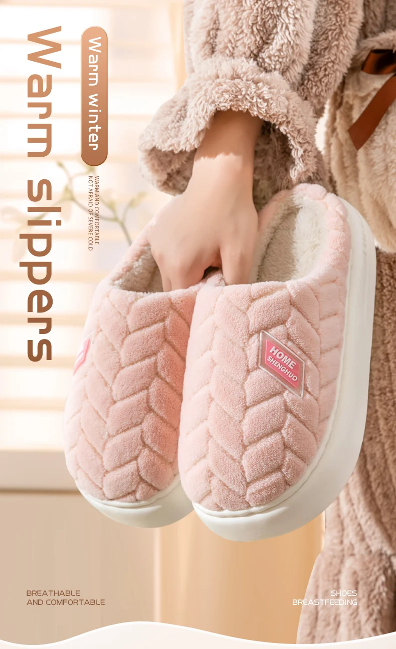 Warme Winter-Hausschuhe für Männer und Frauen, weiche, flauschige, mit Fleece gefütterte Schuhe, dicke Plattform-EVA-Sohle, rutschfeste Indoor-Schlafzimmer-Mules. – Detail 1